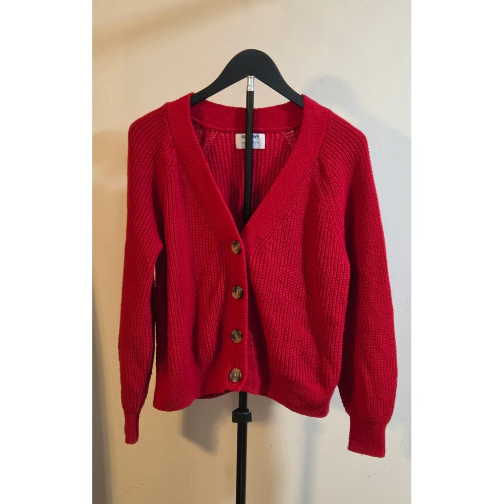 Old Navy Ribbed V-Neck Button Up Cardigan Women's Size Small Red